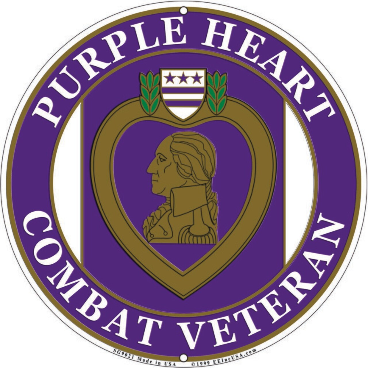 U.S. Military Purple Heart Combat Veteran Round Aluminum Wall Sign 12&#x22;